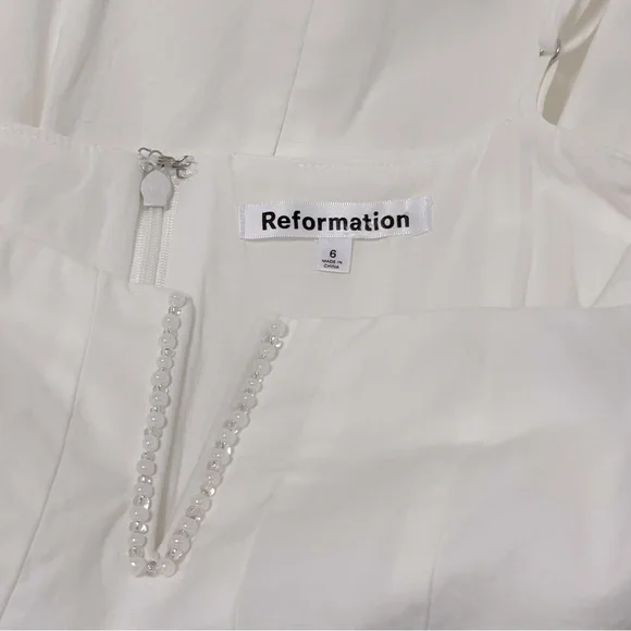 Reformation Kye Midi Dress in White with Custom Beaded front detail | Sz 6 - Picture 8 of 11